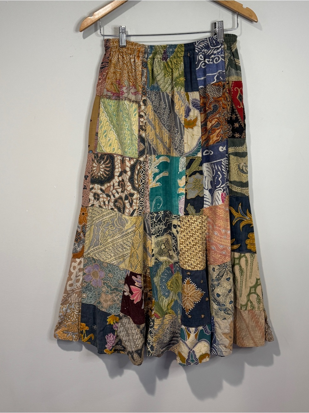 Vtg Kosi Bali Collection Patchwork Batik Cotton Maxi Skirt Boho Artisan Hippie